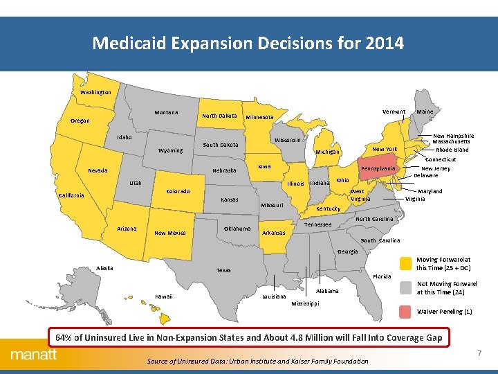 Medicaid Expansion Decisions for 2014 Washington Montana Oregon Idaho Wyoming Nevada North Dakota Vermont