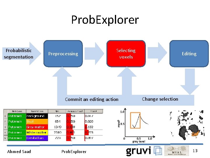 Prob. Explorer Probabilistic segmentation Preprocessing Selecting voxels Commit an editing action Ahmed Saad Prob.