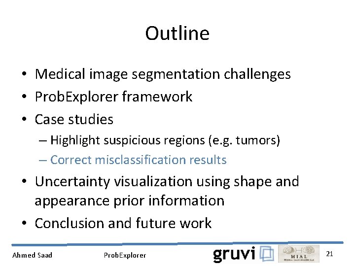 Outline • Medical image segmentation challenges • Prob. Explorer framework • Case studies –