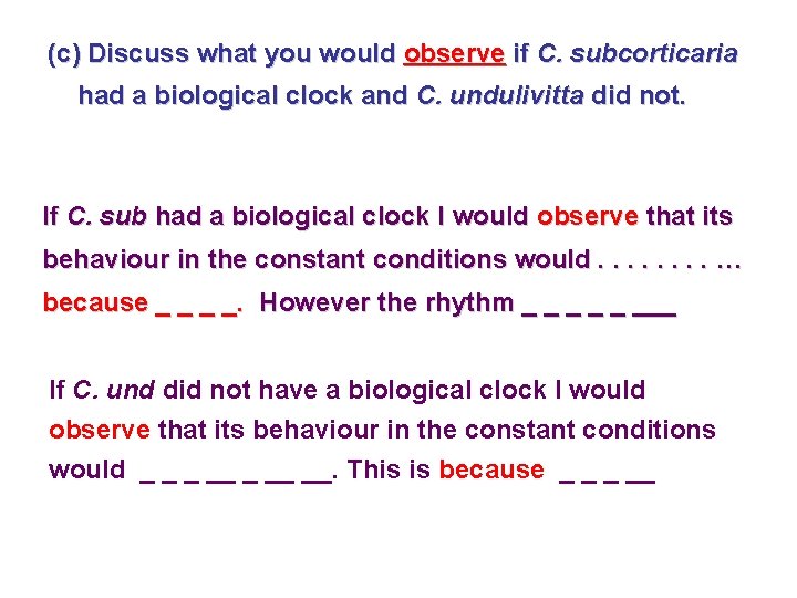 (c) Discuss what you would observe if C. subcorticaria had a biological clock and