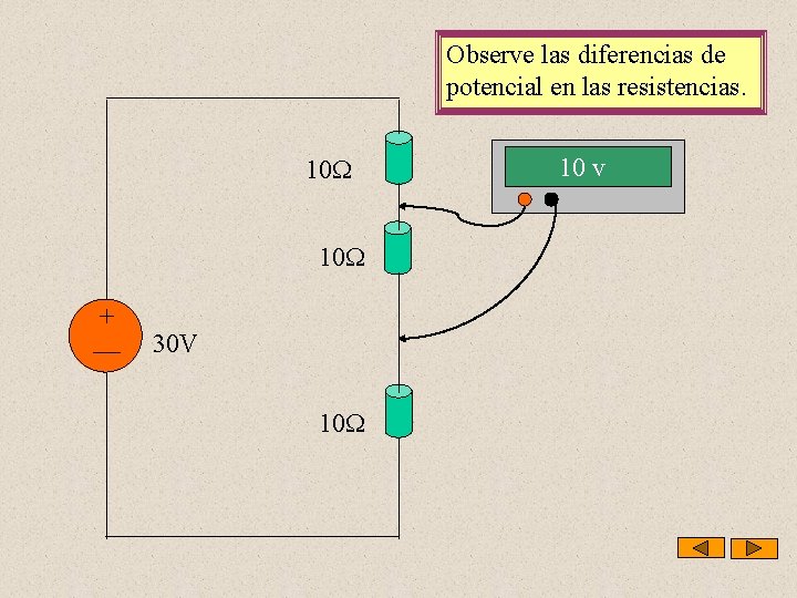 Observe las diferencias de potencial en las resistencias. 10 10 30 V 10 v