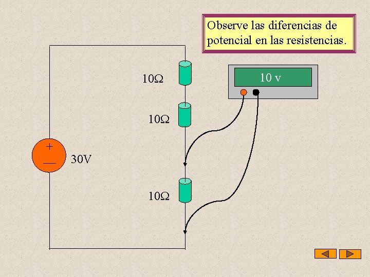 Observe las diferencias de potencial en las resistencias. 10 10 30 V 10 v