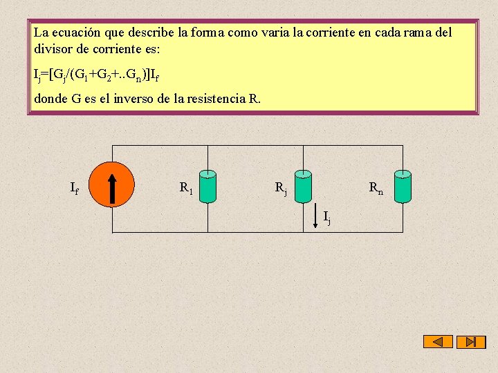 La ecuación que describe la forma como varia la corriente en cada rama del