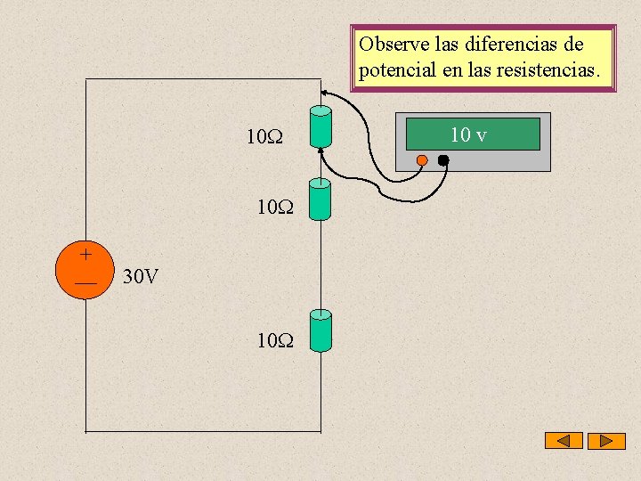 Observe las diferencias de potencial en las resistencias. 10 10 30 V 10 v