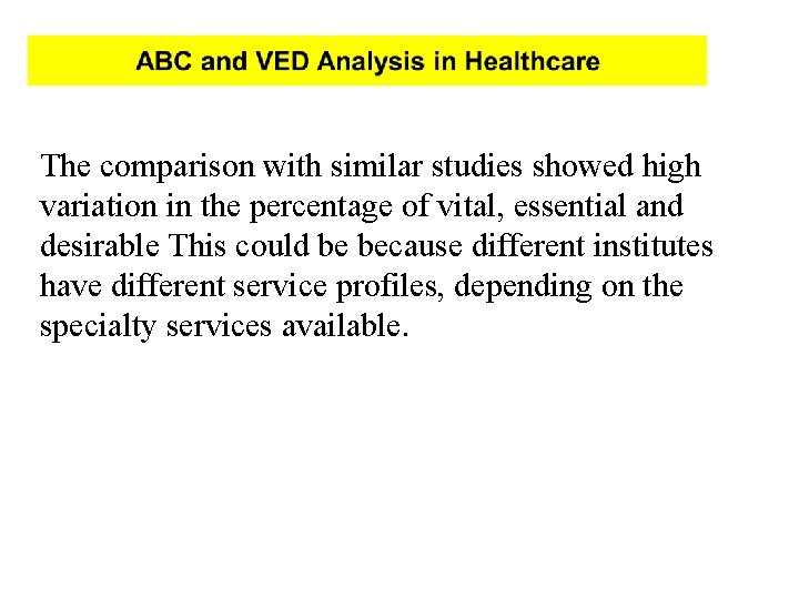 The comparison with similar studies showed high variation in the percentage of vital, essential