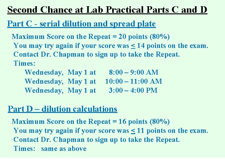 Second Chance at Lab Practical Parts C and D Part C - serial dilution