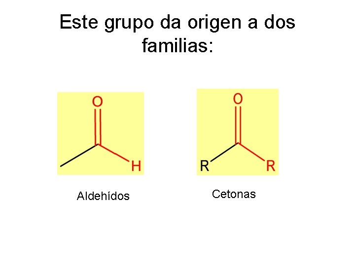 Este grupo da origen a dos familias: Aldehídos Cetonas 