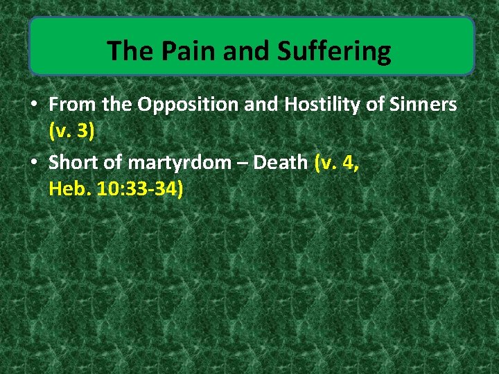 The Pain and Suffering • From the Opposition and Hostility of Sinners (v. 3)