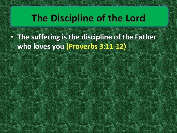 The Discipline of the Lord • The suffering is the discipline of the Father