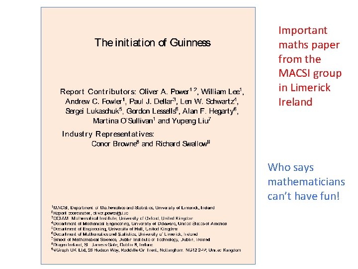 Important maths paper from the MACSI group in Limerick Ireland Who says mathematicians can’t