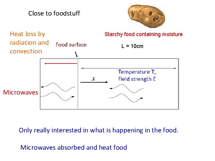 Close to foodstuff Heat loss by radiation and Food surface convection Starchy food containing