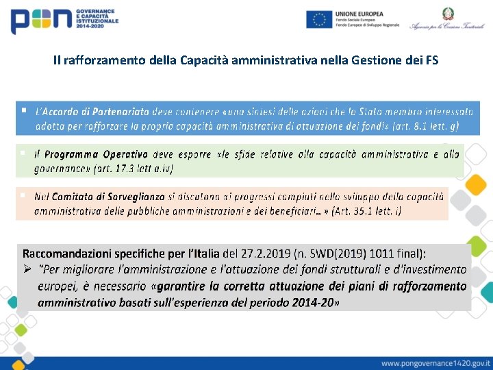 Il rafforzamento della Capacità amministrativa nella Gestione dei FS 