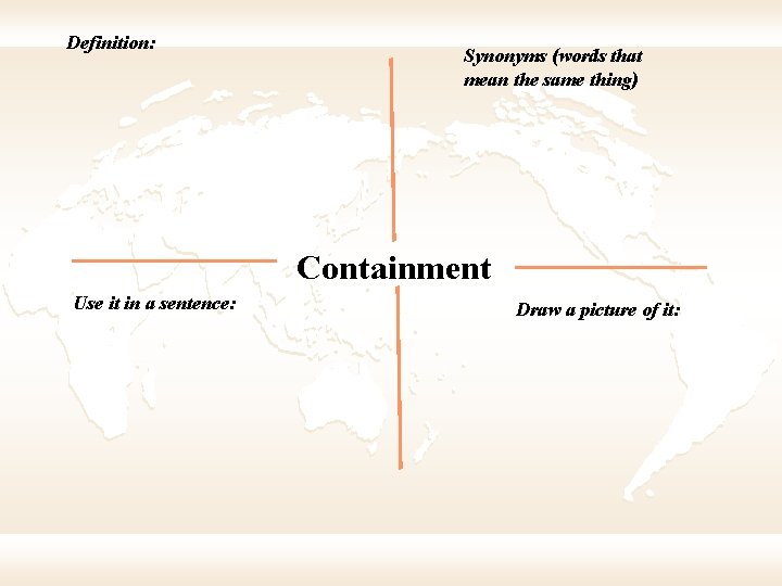 Definition: Synonyms (words that mean the same thing) Containment Use it in a sentence:
