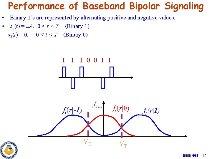 Performance of Baseband Bipolar Signaling • Binary 1’s are represented by alternating positive and