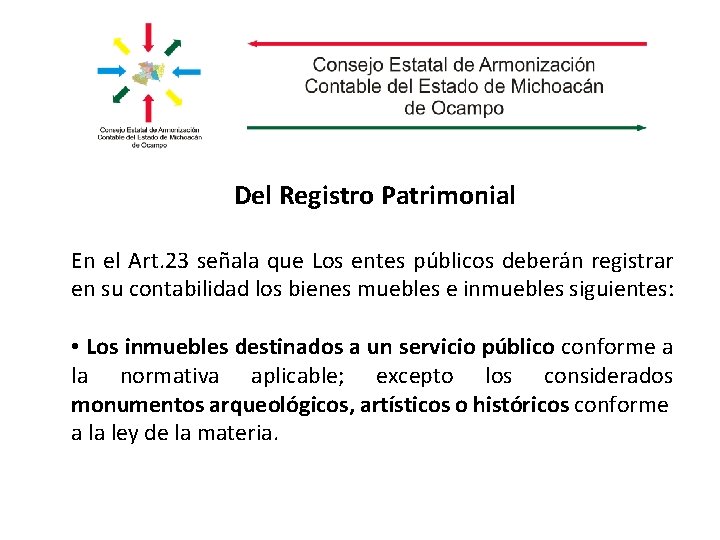 Del Registro Patrimonial En el Art. 23 señala que Los entes públicos deberán registrar