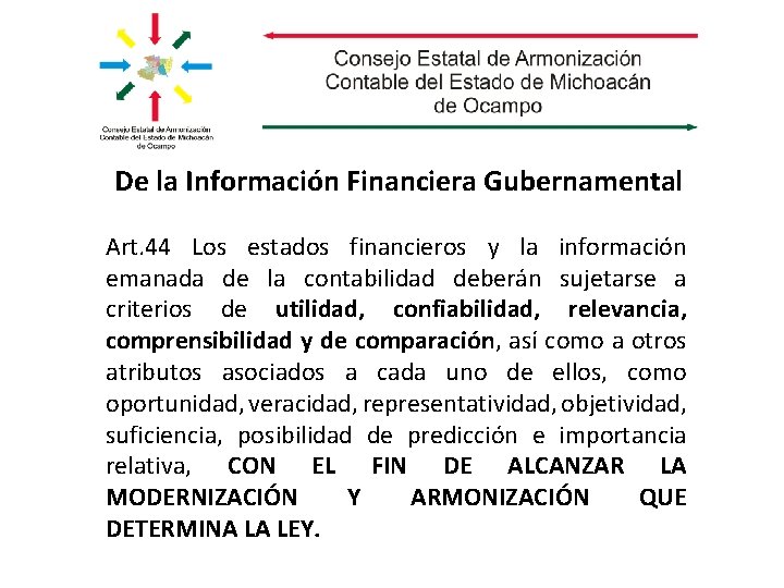 De la Información Financiera Gubernamental Art. 44 Los estados financieros y la información emanada