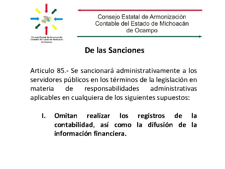 De las Sanciones Articulo 85. - Se sancionará administrativamente a los servidores públicos en
