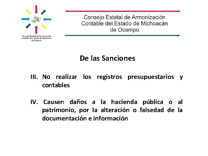 De las Sanciones III. No realizar los registros presupuestarios y contables IV. Causen daños