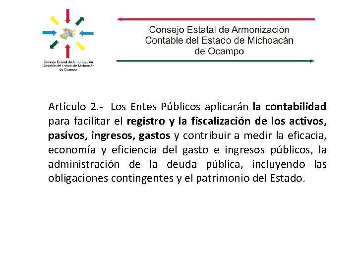 Artículo 2. - Los Entes Públicos aplicarán la contabilidad para facilitar el registro y