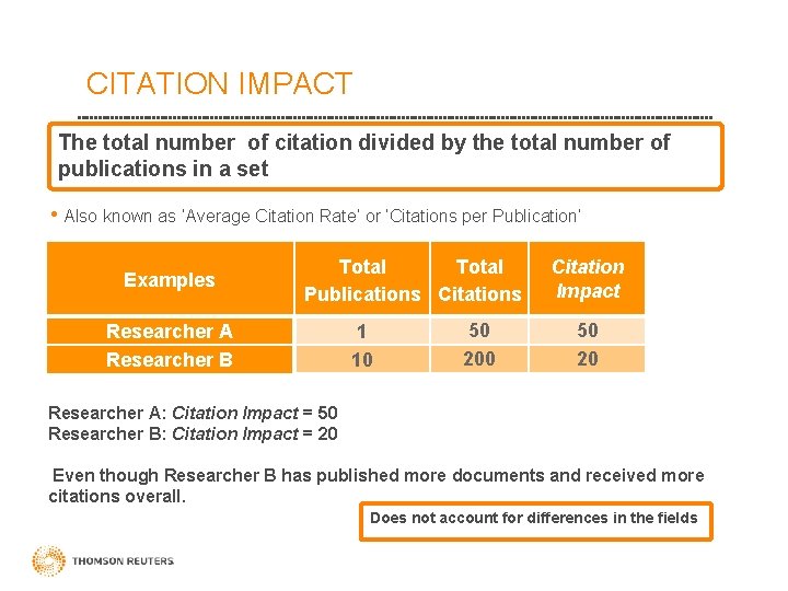 CITATION IMPACT The total number of citation divided by the total number of publications