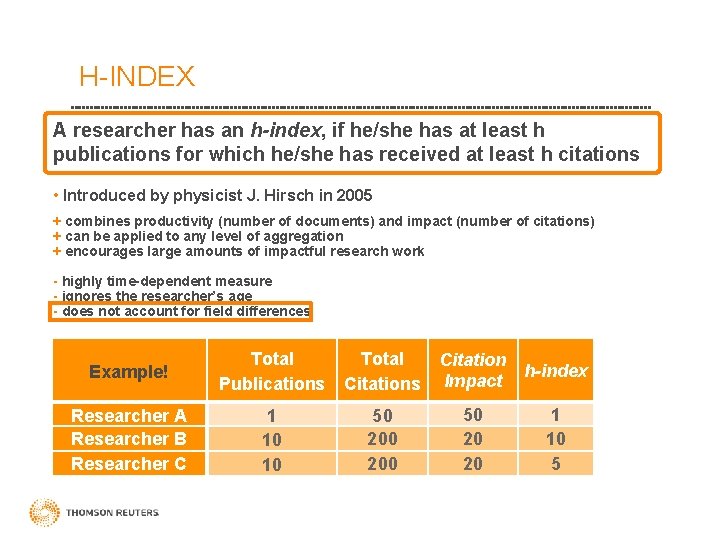 H-INDEX A researcher has an h-index, if he/she has at least h publications for