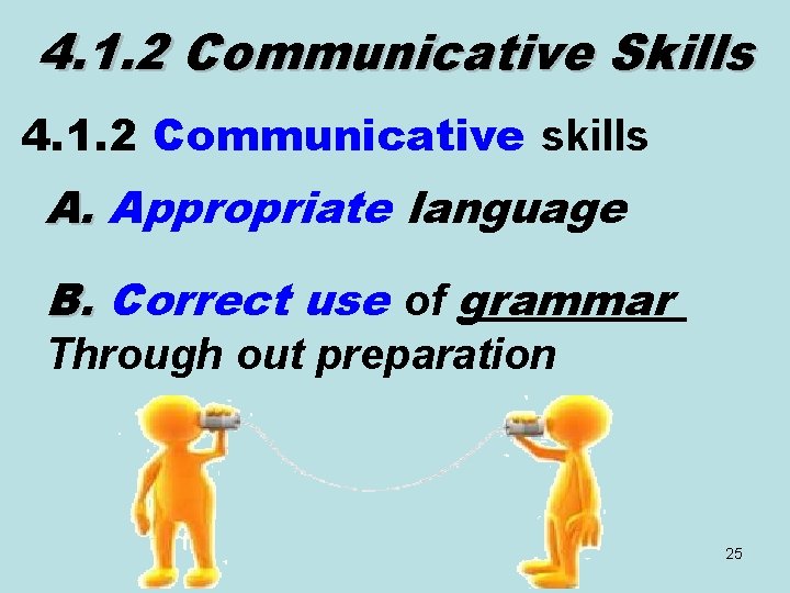 4. 1. 2 Communicative Skills 4. 1. 2 Communicative skills A. Appropriate language B.