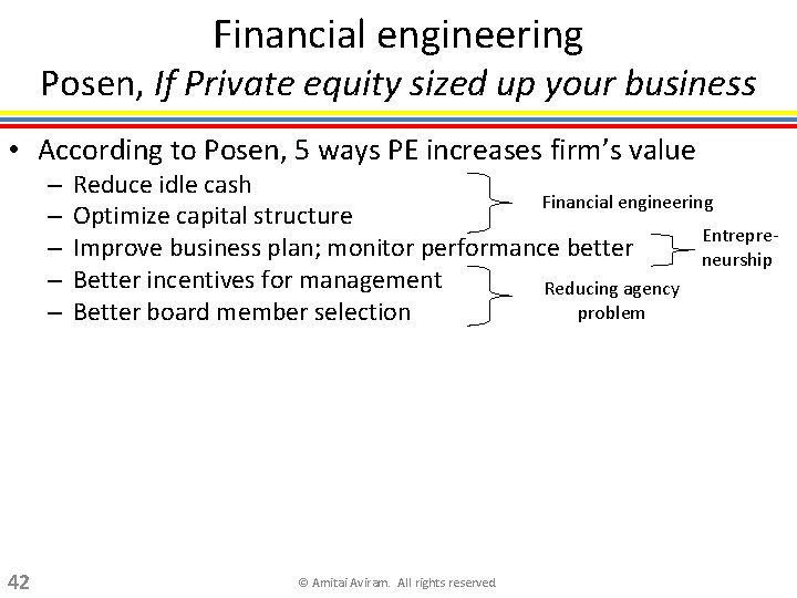 Financial engineering Posen, If Private equity sized up your business • According to Posen,