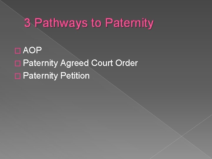 3 Pathways to Paternity � AOP � Paternity Agreed Court Order � Paternity Petition