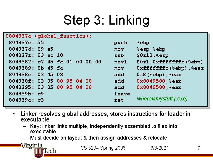 Step 3: Linking 0804837 c <global_function>: 804837 c: 55 804837 d: 89 e 5