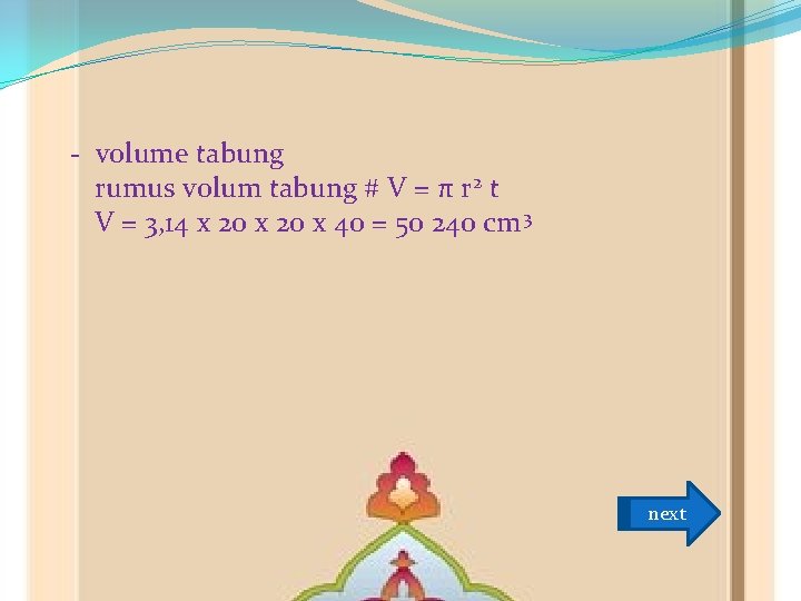 - volume tabung rumus volum tabung # V = π r 2 t V