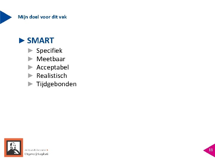 Mijn doel voor dit vak ► SMART ► ► ► Specifiek Meetbaar Acceptabel Realistisch