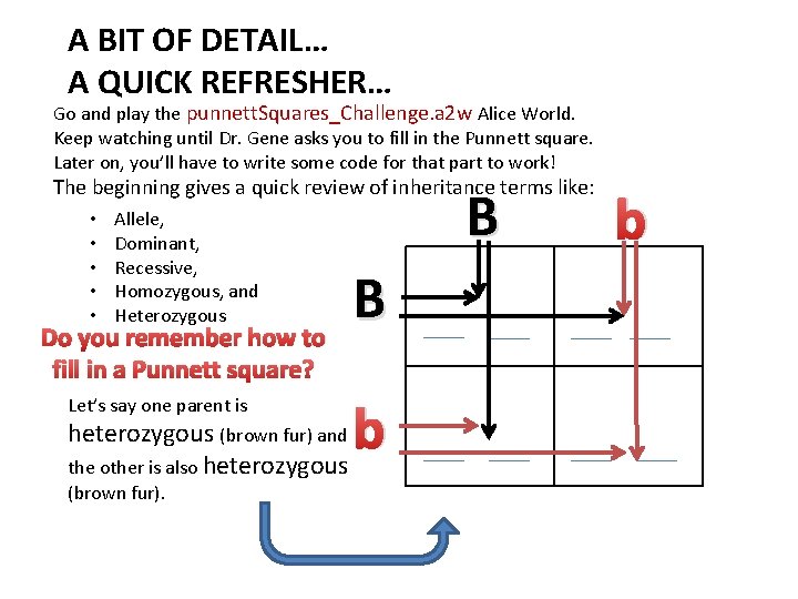 A BIT OF DETAIL… A QUICK REFRESHER… Go and play the punnett. Squares_Challenge. a