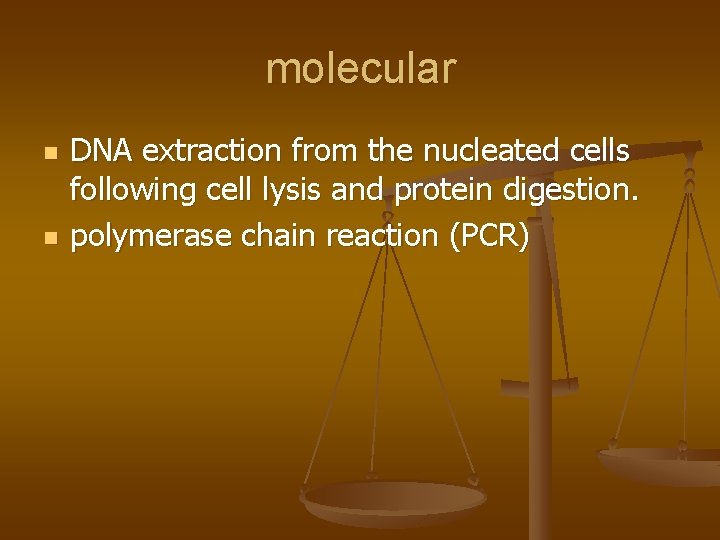 molecular n n DNA extraction from the nucleated cells following cell lysis and protein