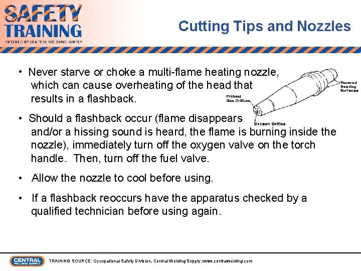 Cutting Tips and Nozzles • Never starve or choke a multi-flame heating nozzle, which