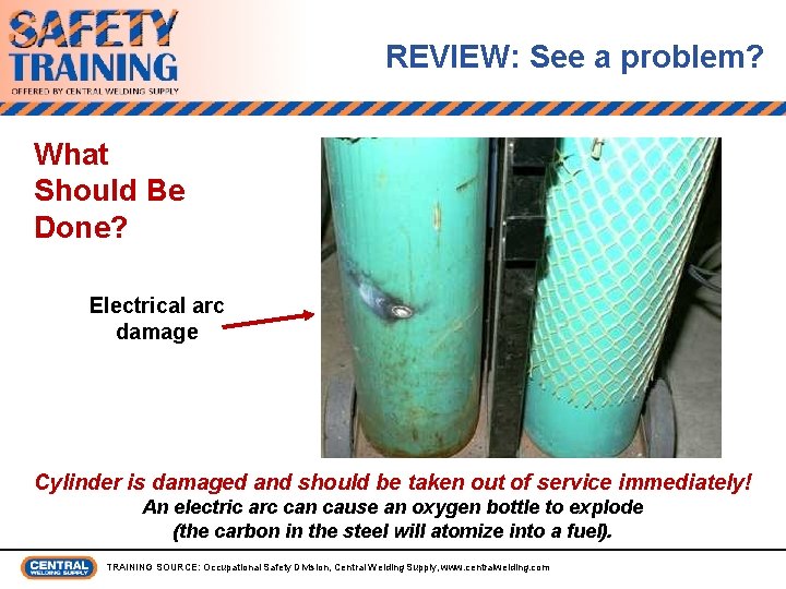 REVIEW: See a problem? What Should Be Done? Electrical arc damage Cylinder is damaged