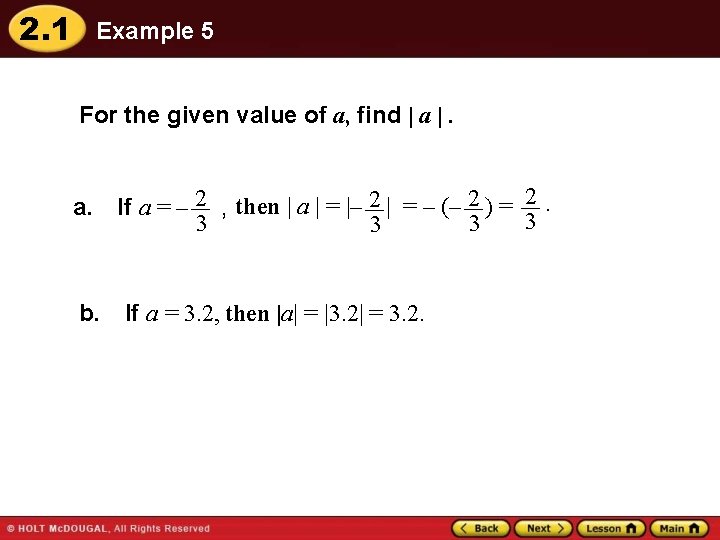 2. 1 Example 5 For the given value of a, find | a |.
