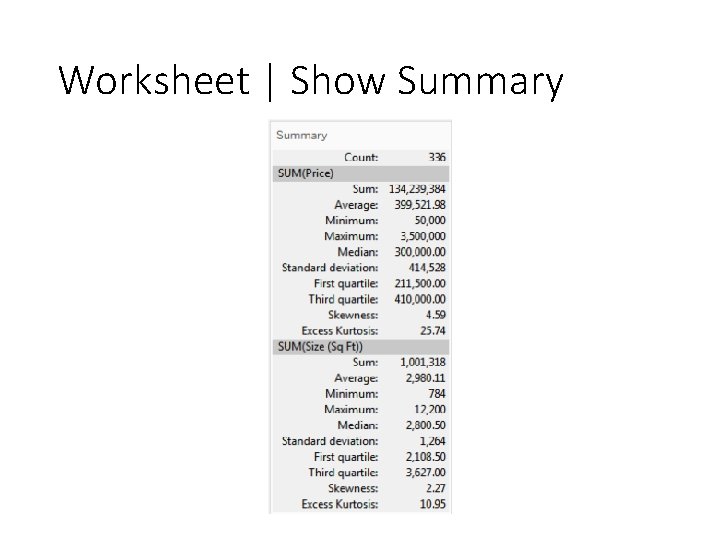 Worksheet | Show Summary 