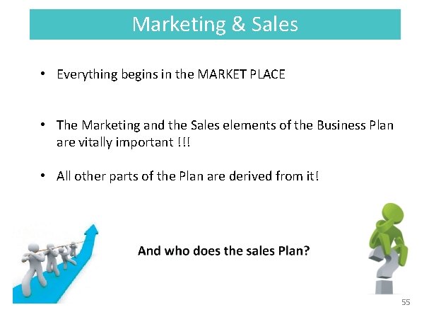 Marketing & Sales • Everything begins in the MARKET PLACE • The Marketing and