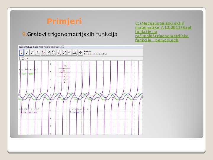 Primjeri 9. Grafovi trigonometrijskih funkcija C: Međužupanijski aktiv matematike 7. 12. 2011Graf funkcije na