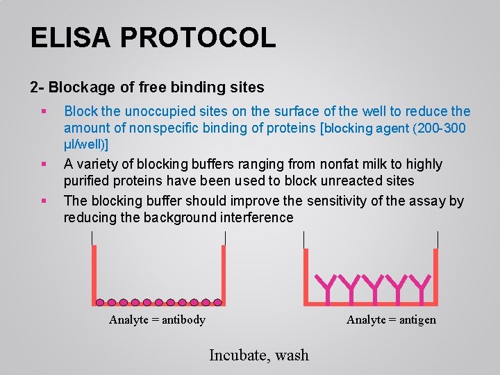 ELISA PROTOCOL 2 - Blockage of free binding sites § Block the unoccupied sites
