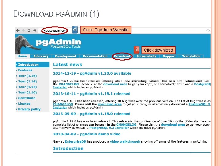 DOWNLOAD PGADMIN (1) Go to Pg. Admin Website Click download 