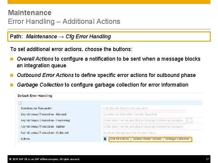 Maintenance Error Handling – Additional Actions Path: Maintenance → Cfg Error Handling To set Maintenance Error Handling – Additional Actions Path: Maintenance → Cfg Error Handling To set