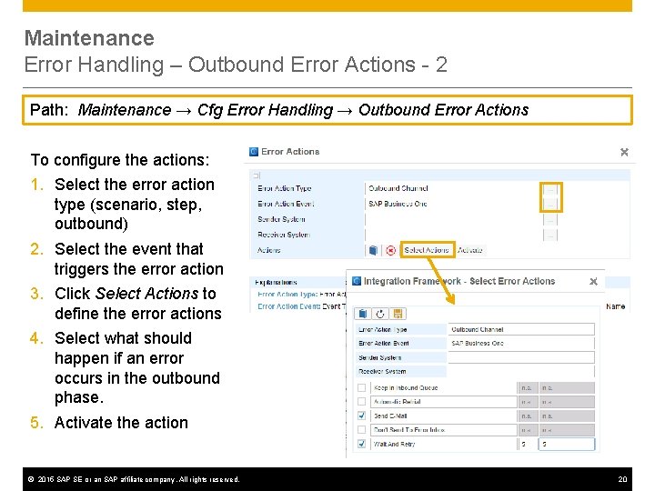 Maintenance Error Handling – Outbound Error Actions - 2 Path: Maintenance → Cfg Error