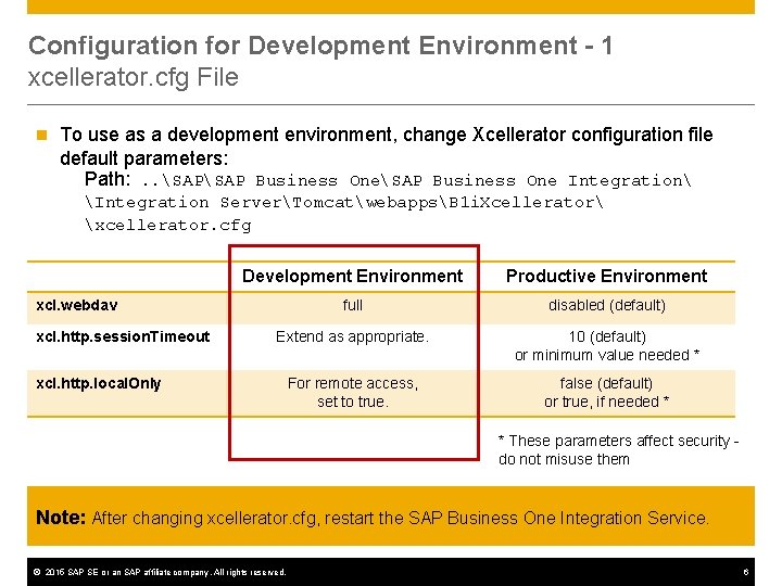 Configuration for Development Environment - 1 xcellerator. cfg File n To use as a