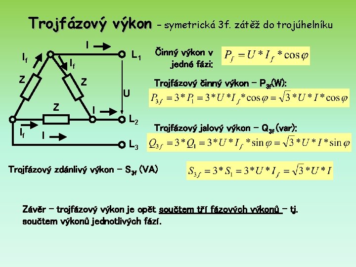 Trojfázový výkon I If L 1 If Z Z U Z If I I