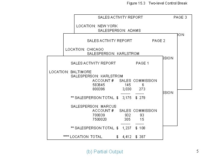 Figure 15. 3 Two-level Control Break SALES ACTIVITY REPORT PAGE 3 LOCATION: NEW YORK