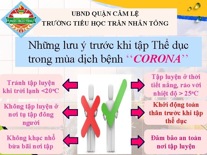 UBND QUẬN CẨM LỆ TRƯỜNG TIỂU HỌC TRẦN NH N TÔNG Những lưu ý