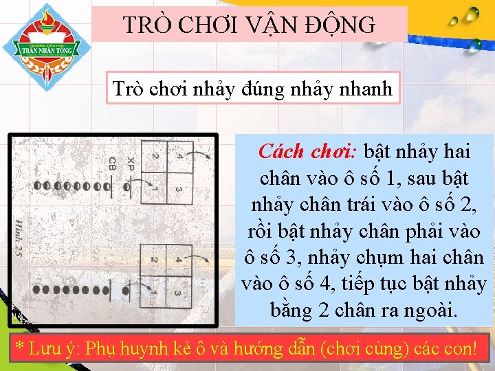 TRÒ CHƠI VẬN ĐỘNG Trò chơi nhảy đúng nhảy nhanh Cách chơi: bật nhảy