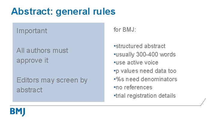 Abstract: general rules Important All authors must approve it Editors may screen by abstract