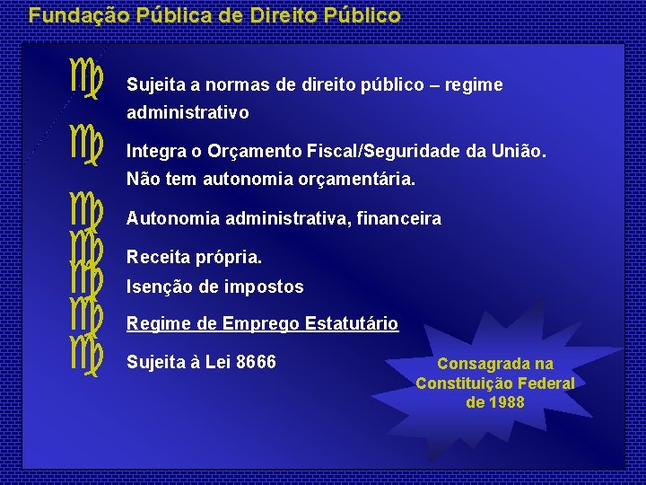 Fundação Pública de Direito Público c c c c Sujeita a normas de direito